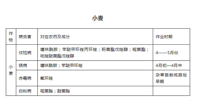 飛防專用農(nóng)藥盤點(diǎn),讓您“藥到病除”插圖4 不同病害所使用的農(nóng)藥小麥